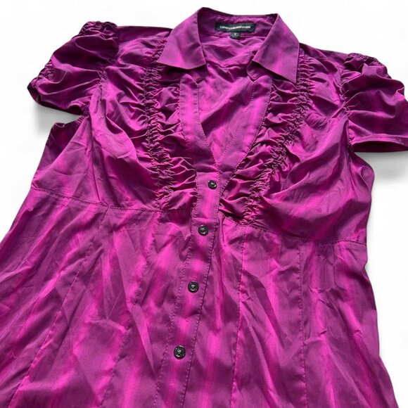 Vintage Purple and pink stripe blouse with ruffled collar and button-up front - Picture 2 of 6